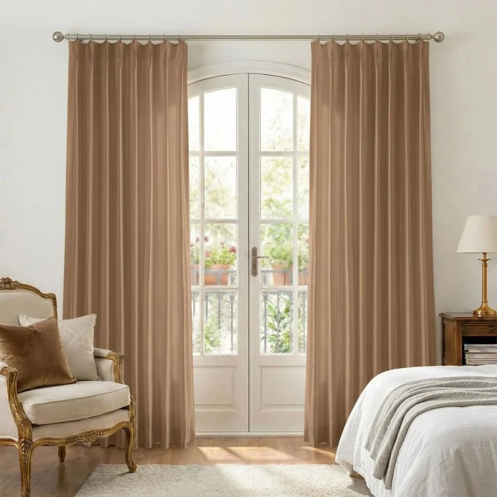 Silk curtains installed in stylish apartment project