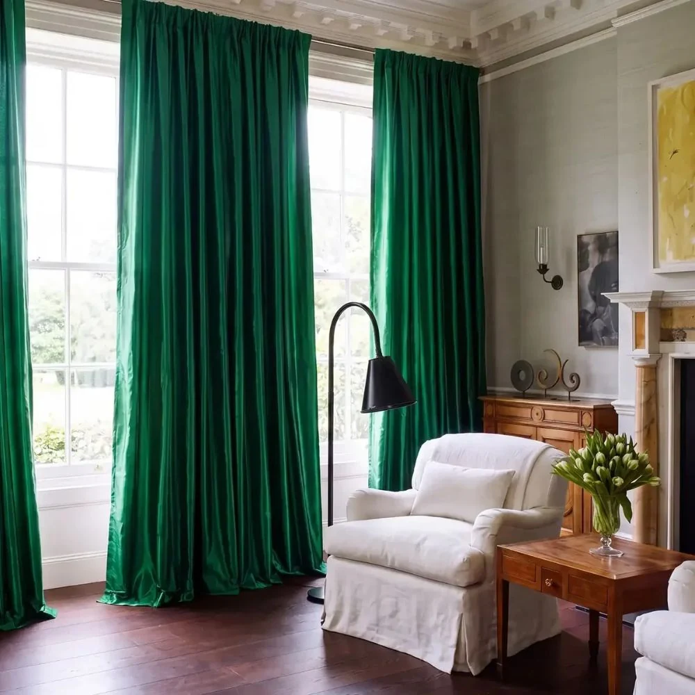 Silk blackout curtains installed for full darkness