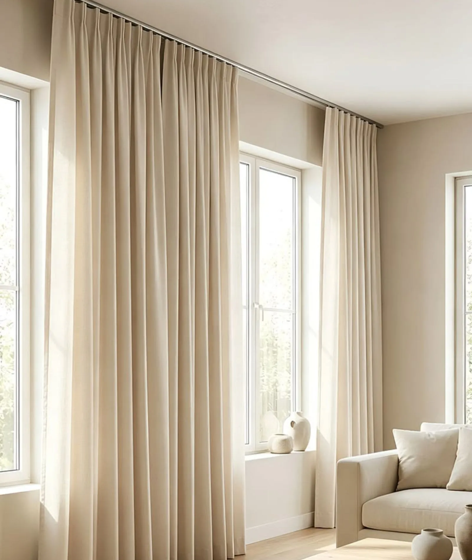 Linen fabric samples shown during curtain consultation