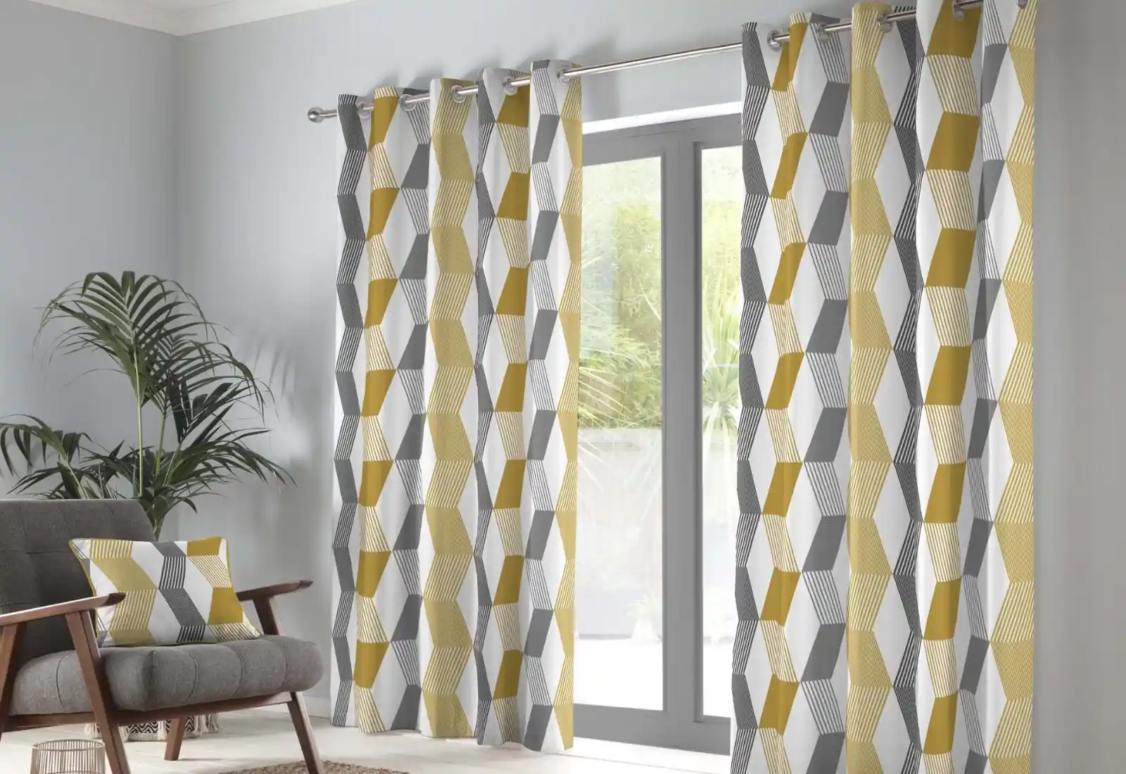Natural cotton curtain installed in home interior
