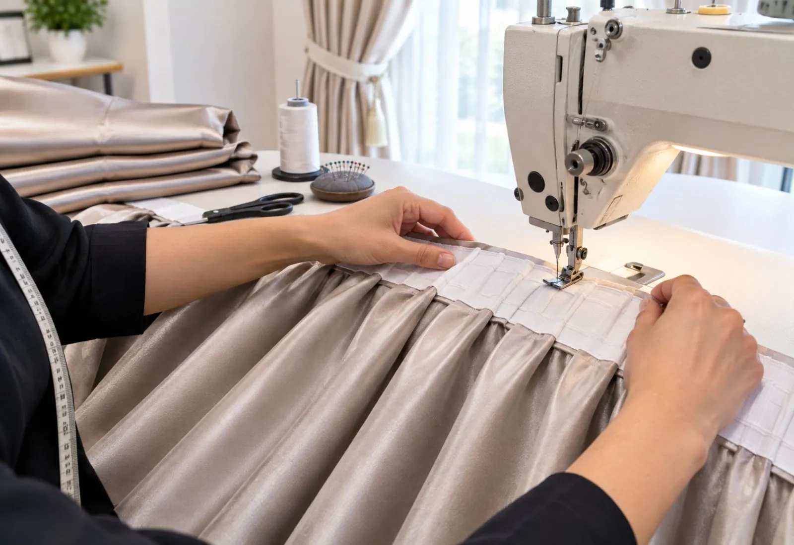 Curtain header alteration service being performed professionally