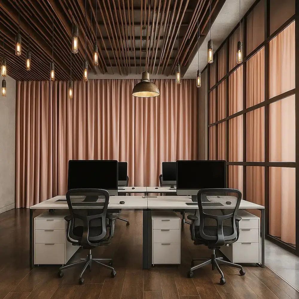 Custom silk curtains installed in office space