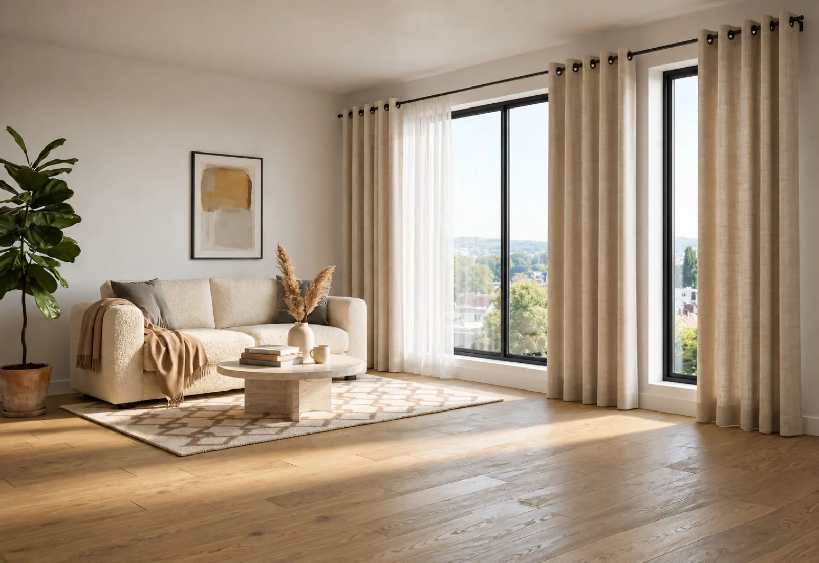 Elegant faux linen curtain in home interior