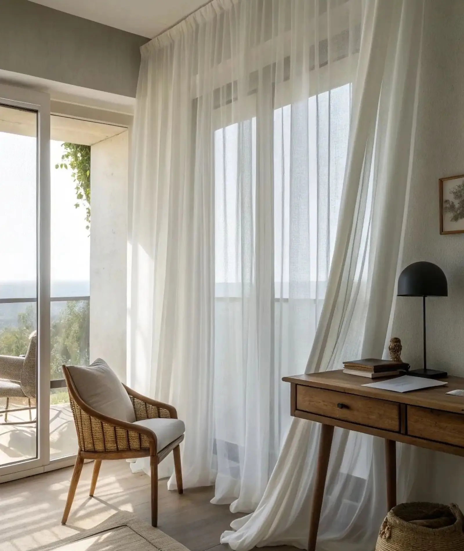 Sheer curtain fabric samples during free measurement