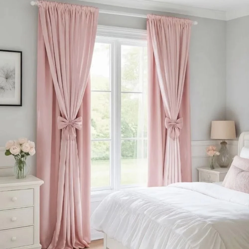 Soft silk curtains installed in kids room