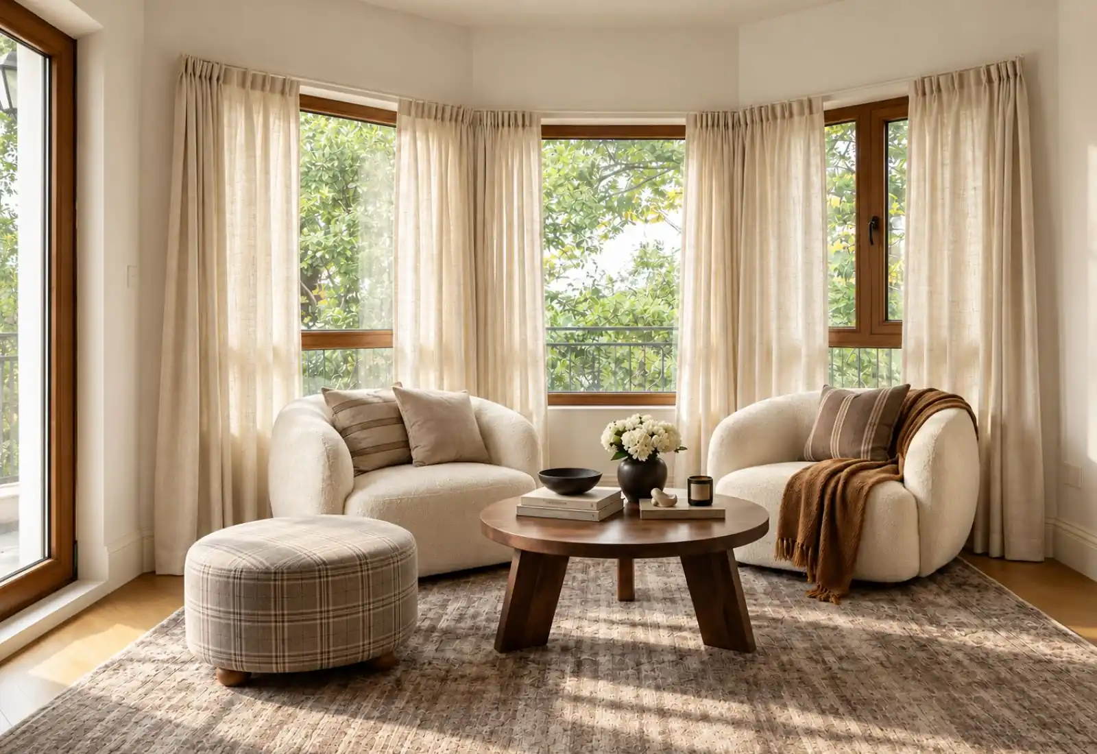 Natural linen cotton curtain in home interior