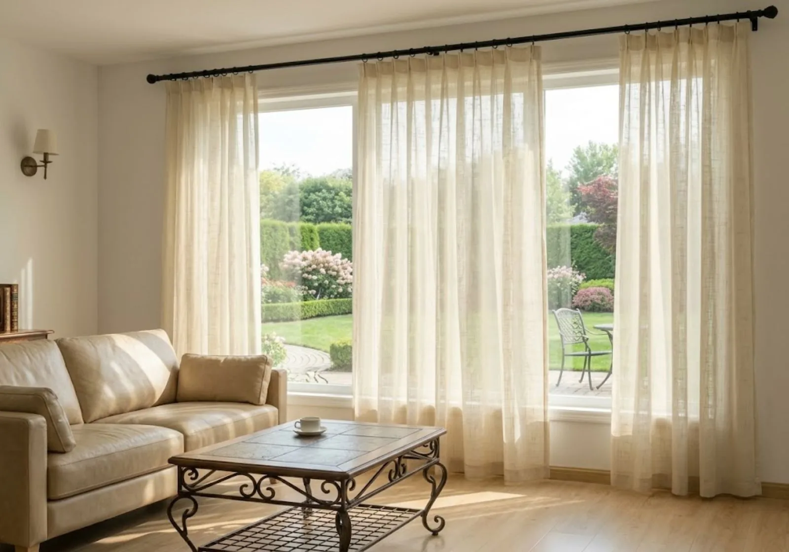 Sheer linen curtain installed in bright room