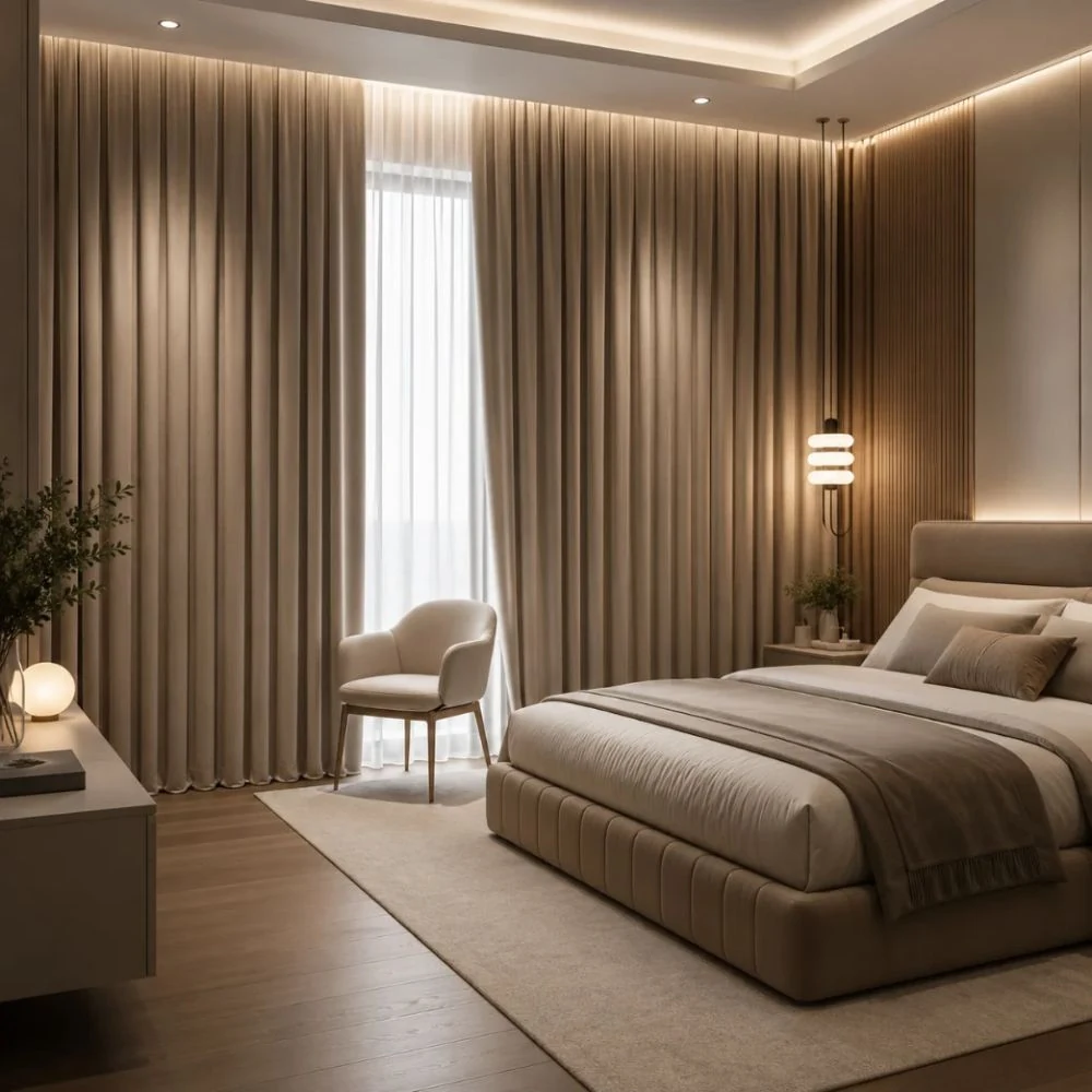 Blackout drapes installed in master bedroom project