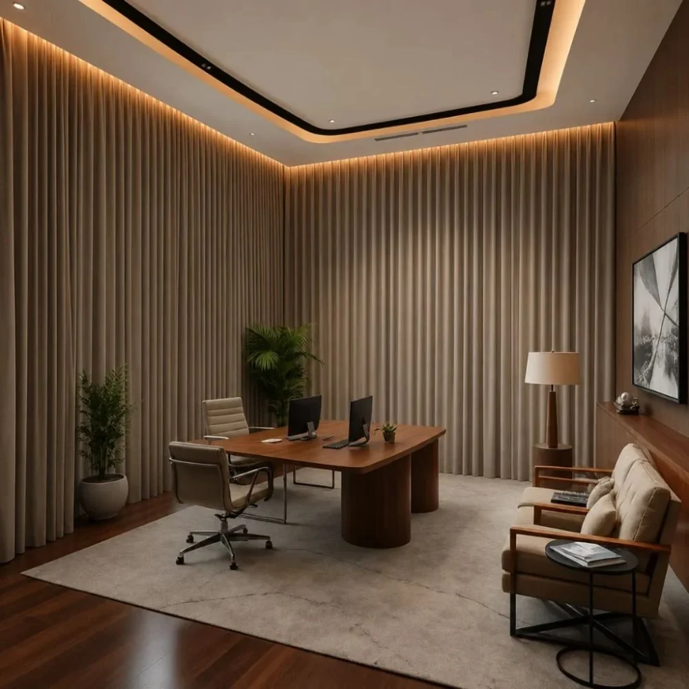 Blackout drapes installed in corporate meeting room