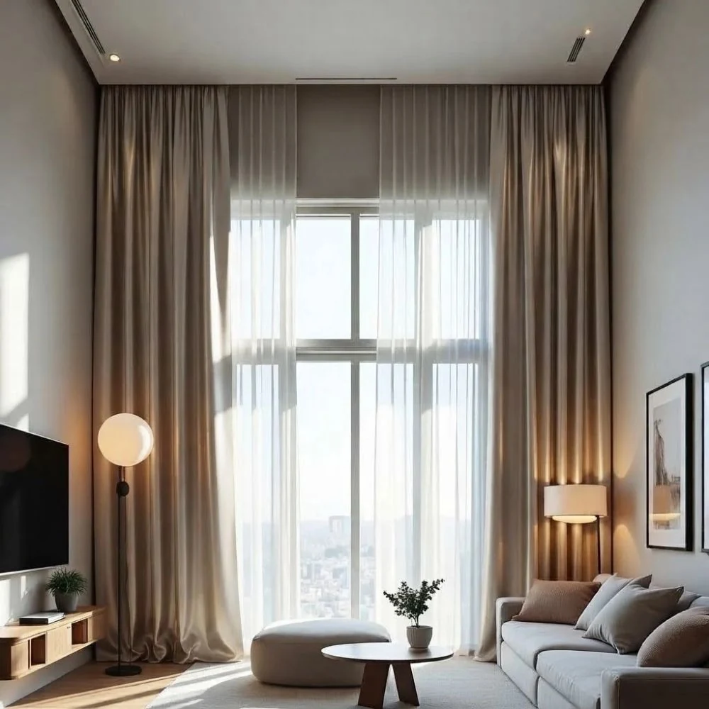 Motorized silk curtains installed with smart track