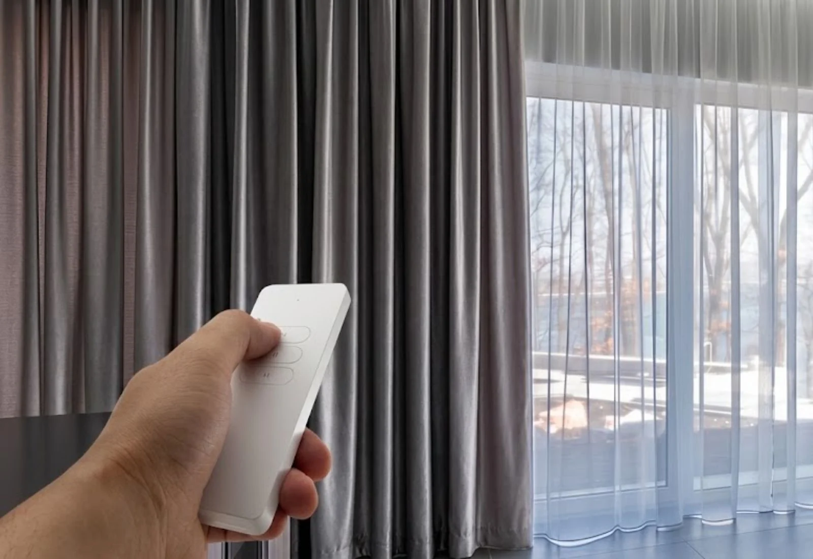 Motorized silk curtain installed with automated track