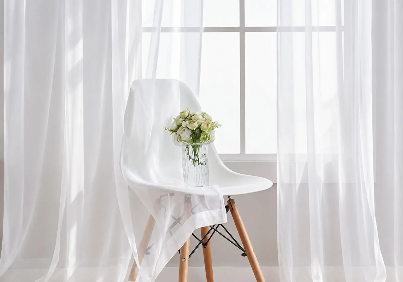 Soft sheer chiffon curtain installed in bright room