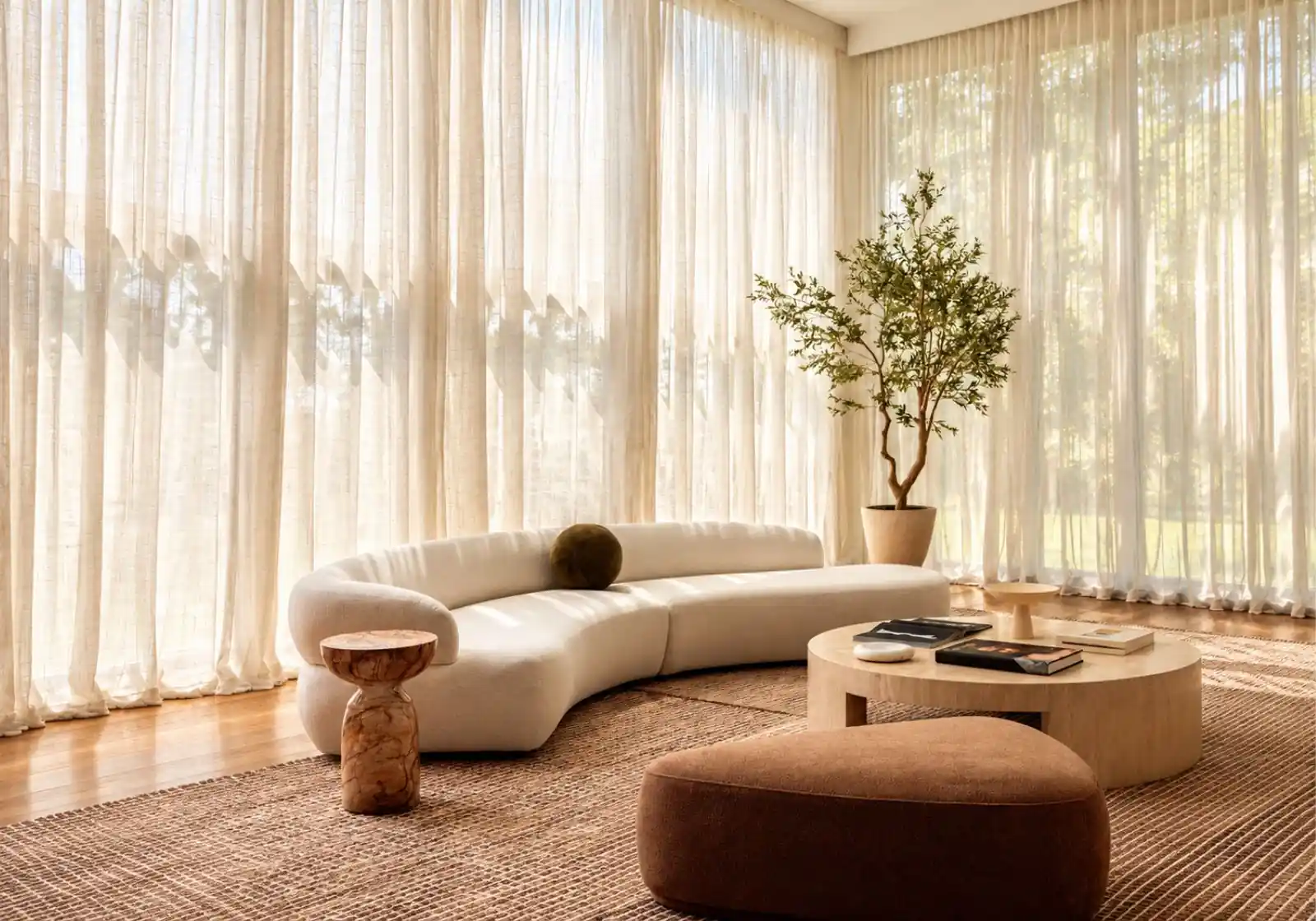 Sheer linen curtain installed in bright room