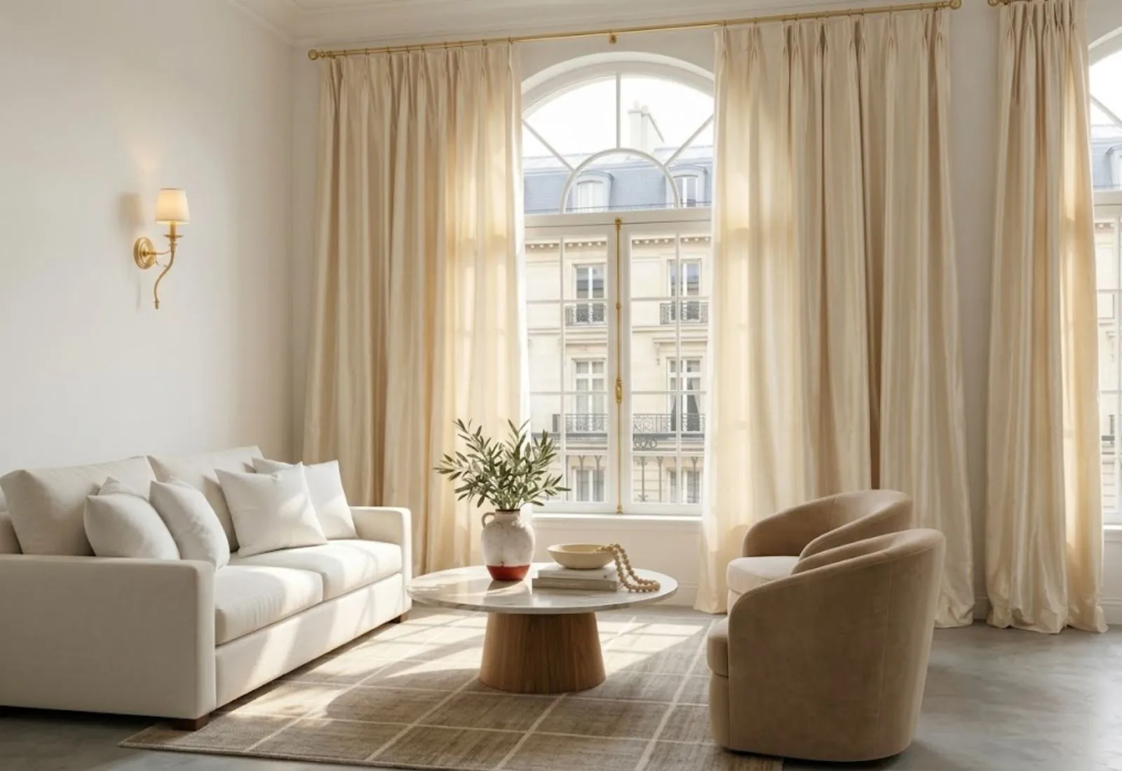 Elegant silk curtain installed in home interior