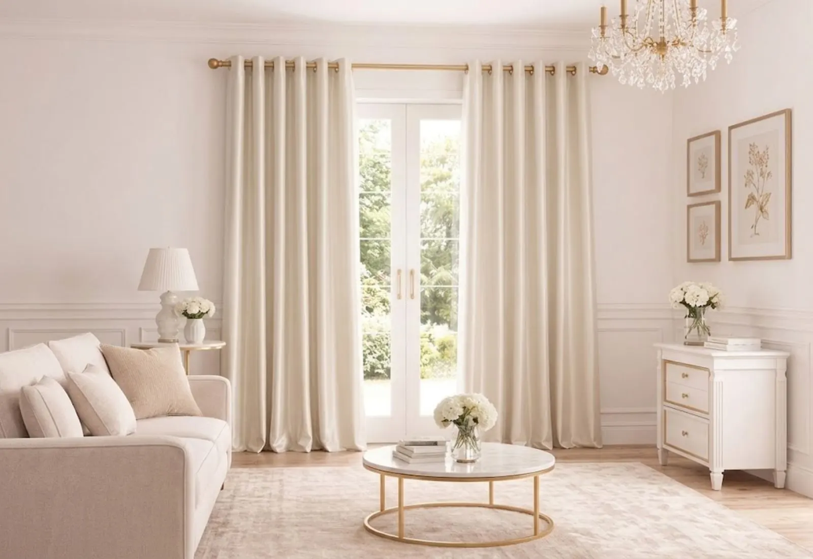 Silk eyelet curtain installed in contemporary room