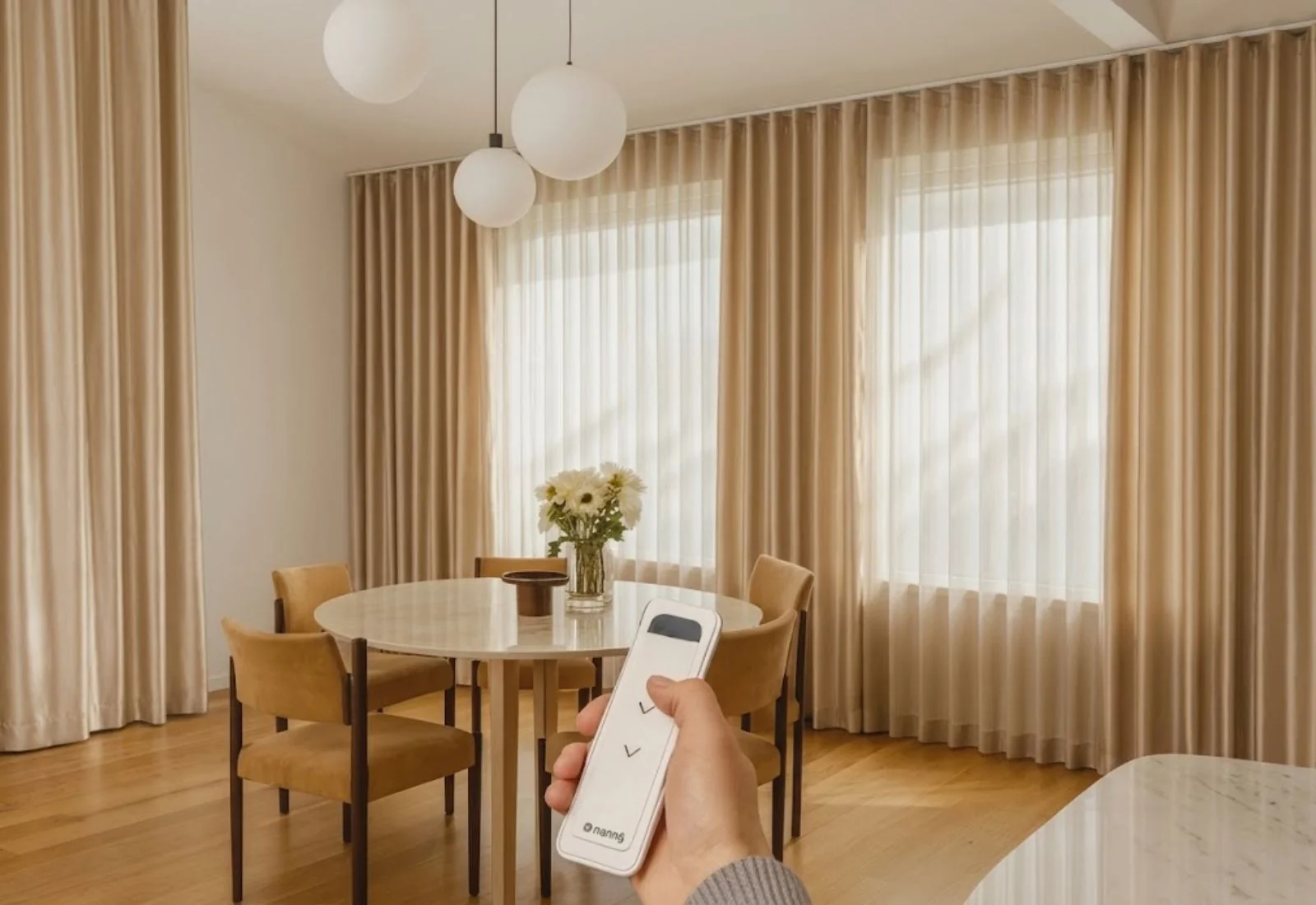 Silk motorized curtains installed in modern home