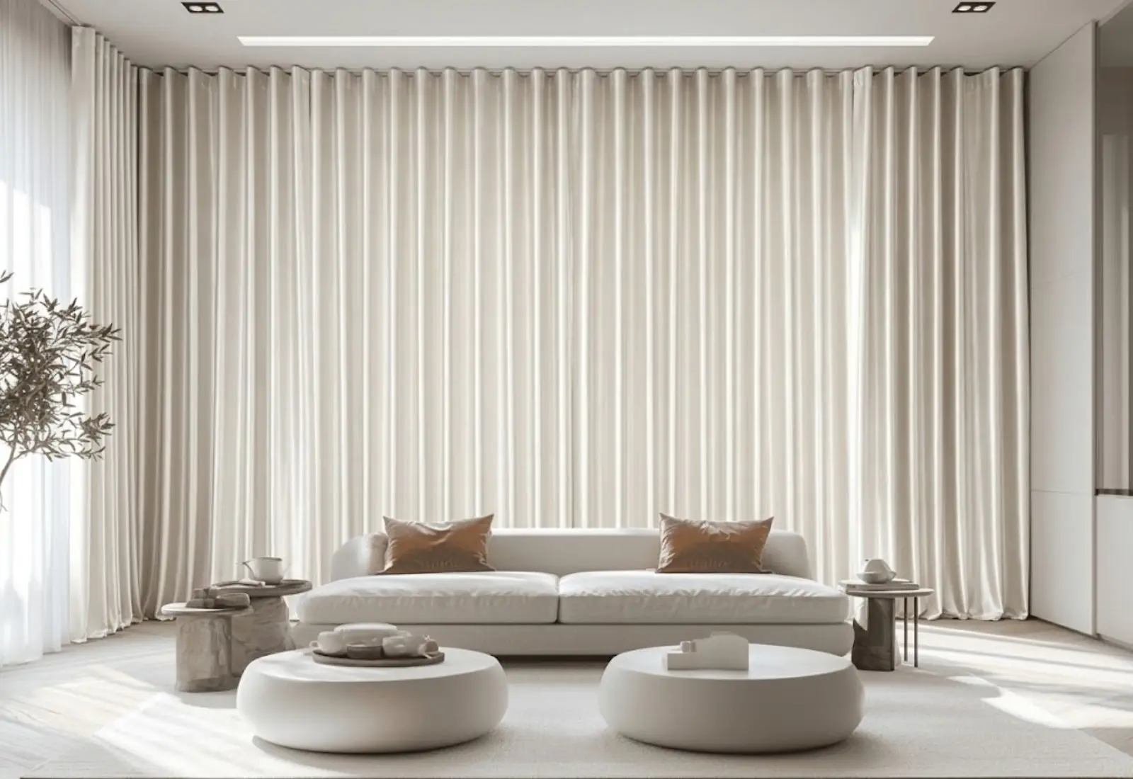 Silk ripple fold curtains installed in modern room