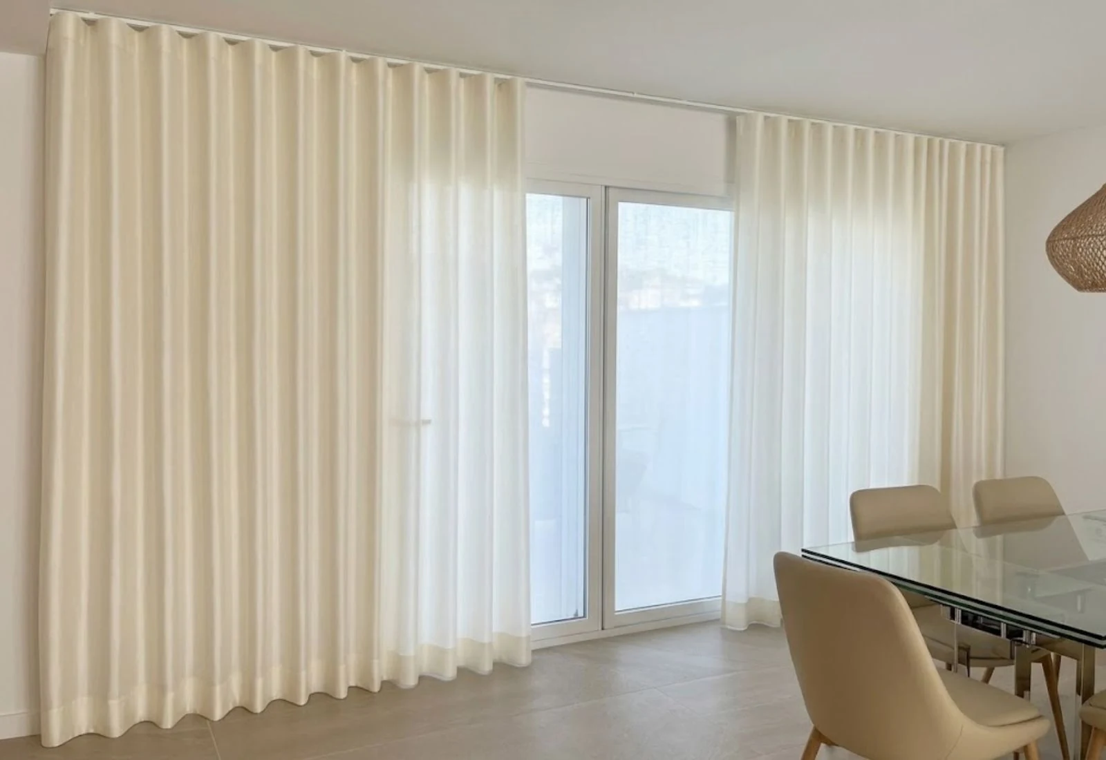 Silk wave curtain installed in modern living room
