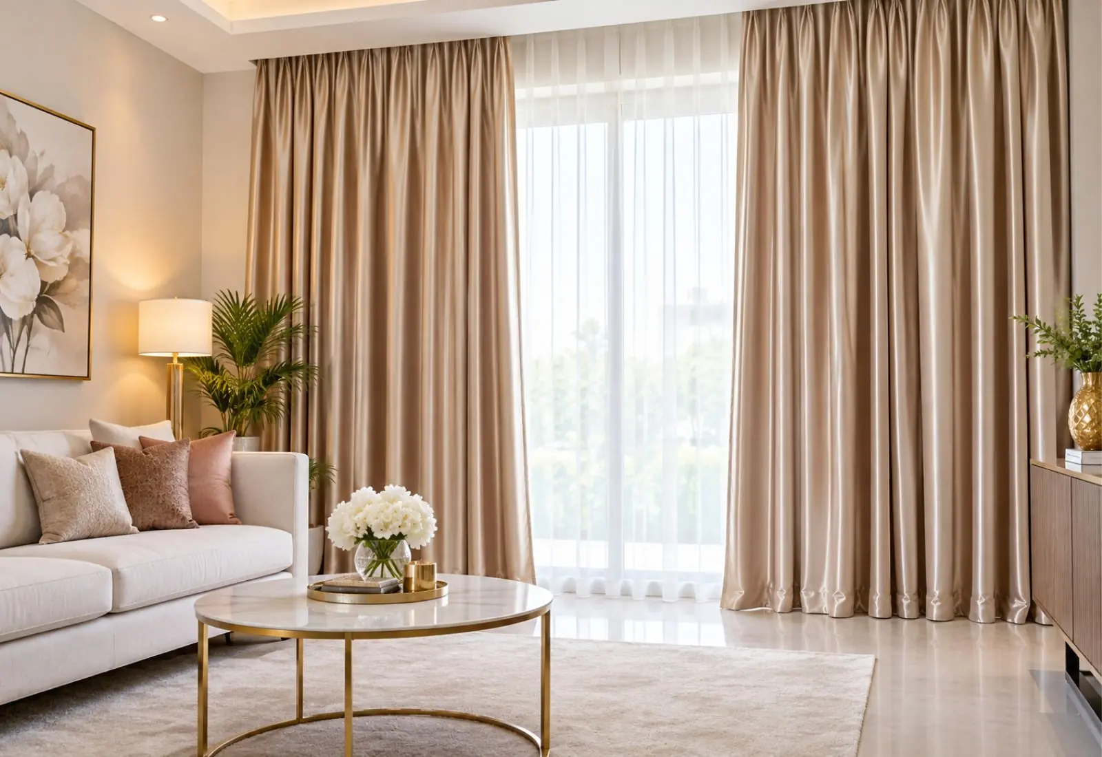 Stylish functional silk curtains fitted in room