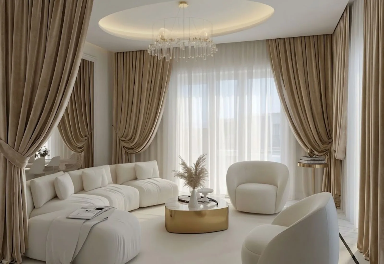 Luxurious velvet curtain in home interior design