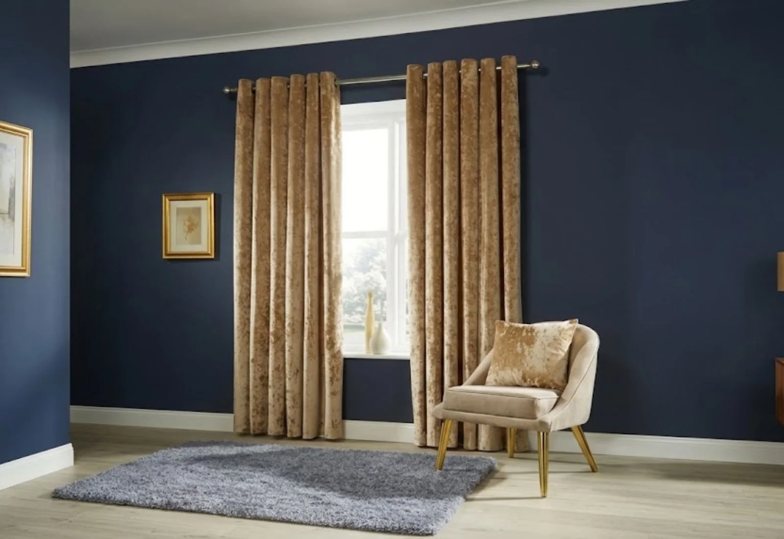 Luxurious velvet eyelet curtain in home interior