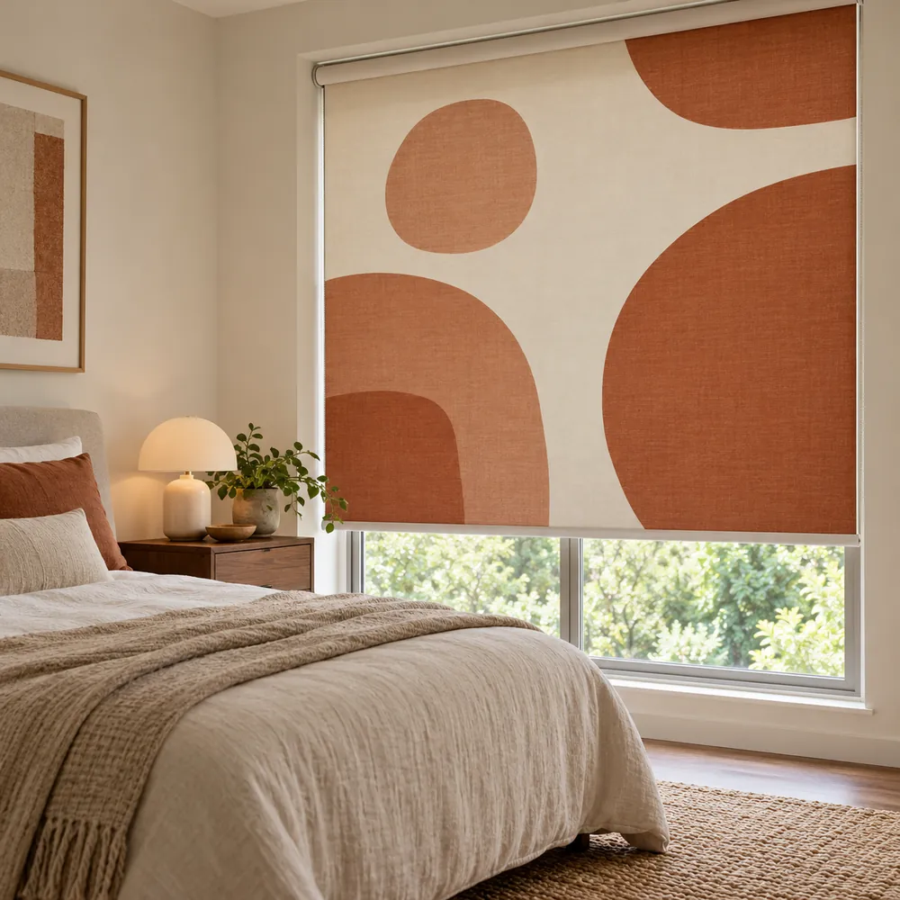 Abstract Printed Blinds In Bedroom