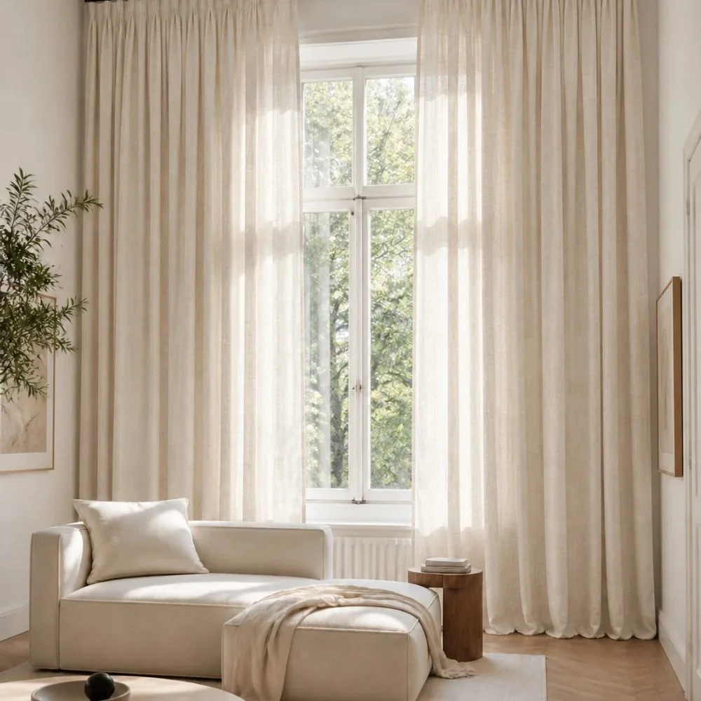 Linen curtains installed in cozy bedroom project