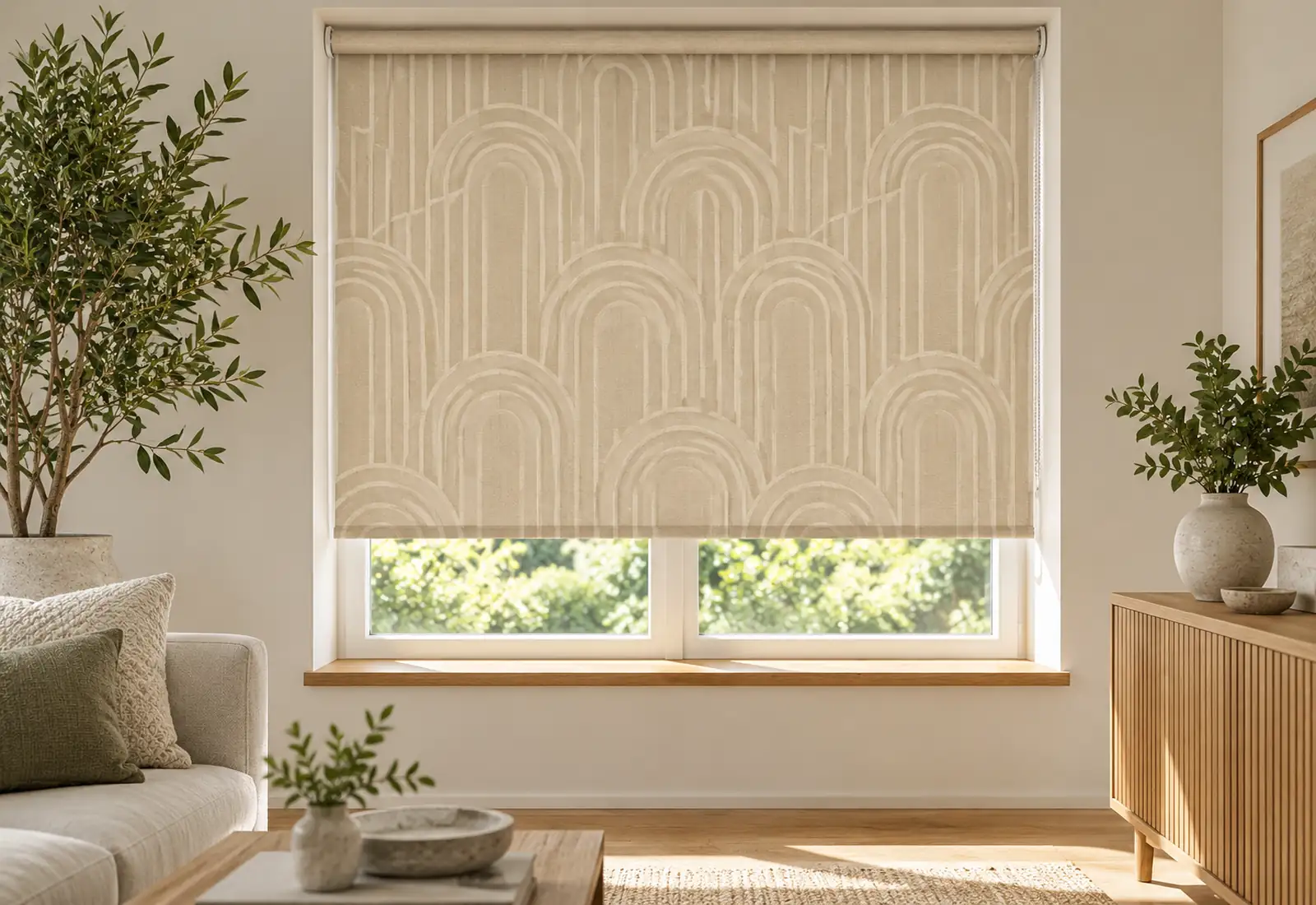 Beige Geometric Printed Roller Blind