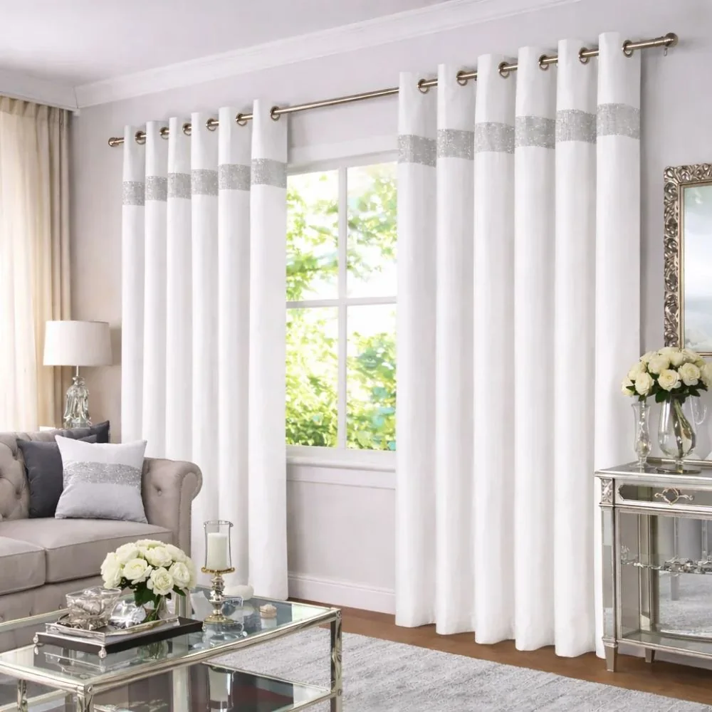 Eyelet blackout curtains installed for full darkness