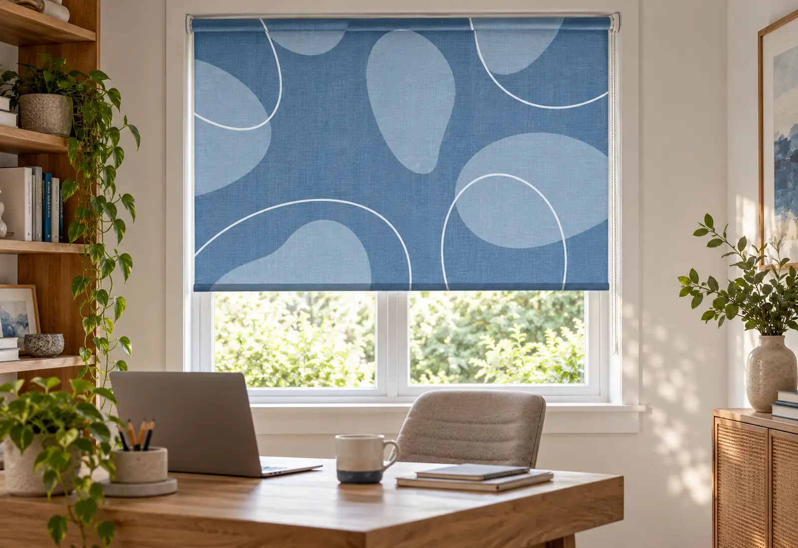 Blue Abstract Printed Roller Blind