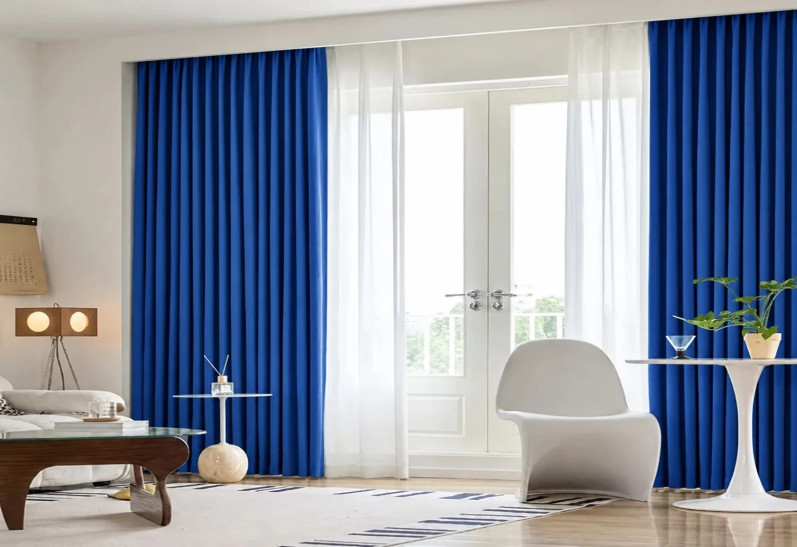 Blue Motorized Curtain