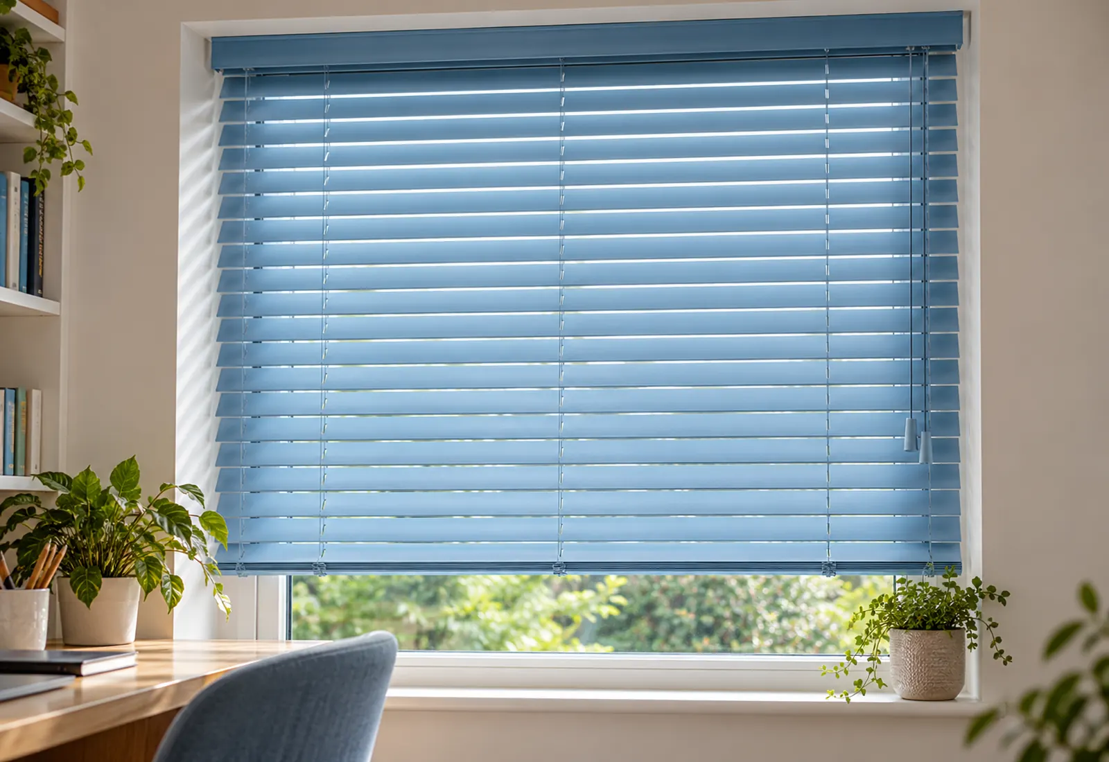 Blue Venetian Blind Window Detail