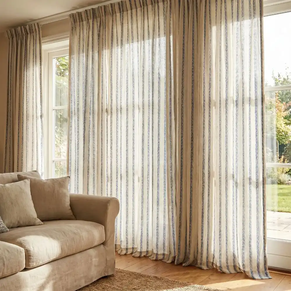 Custom linen curtains tailored and installed professionally