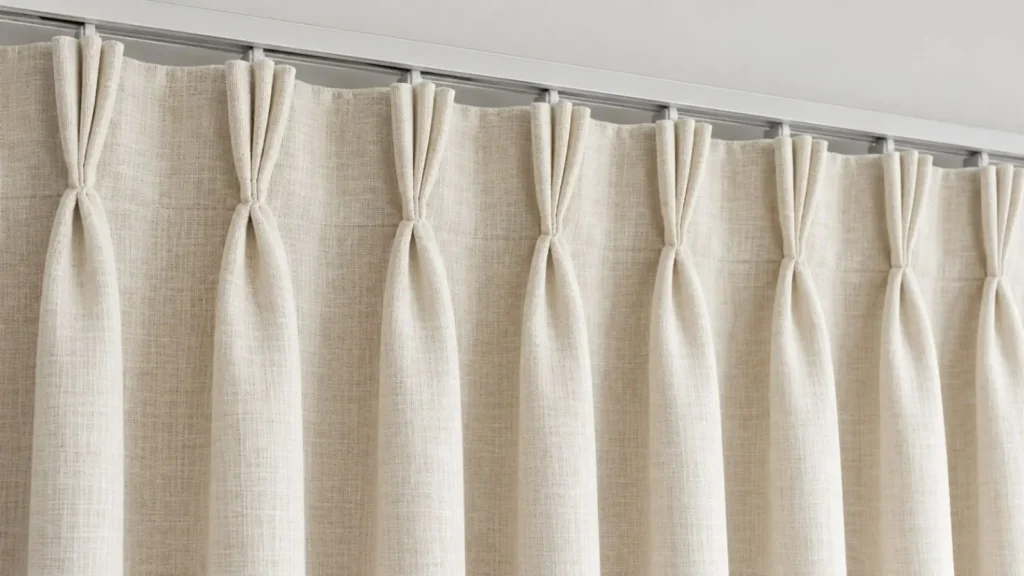 Double pleat header curtain detail close-up view