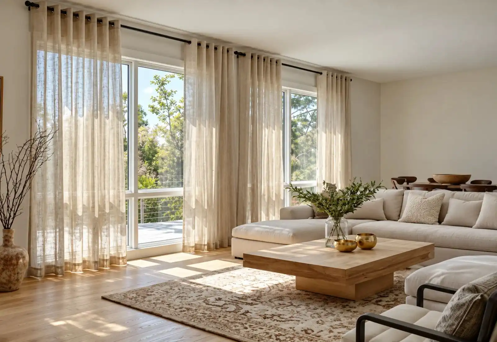 Eyelet curtain installed in modern living room
