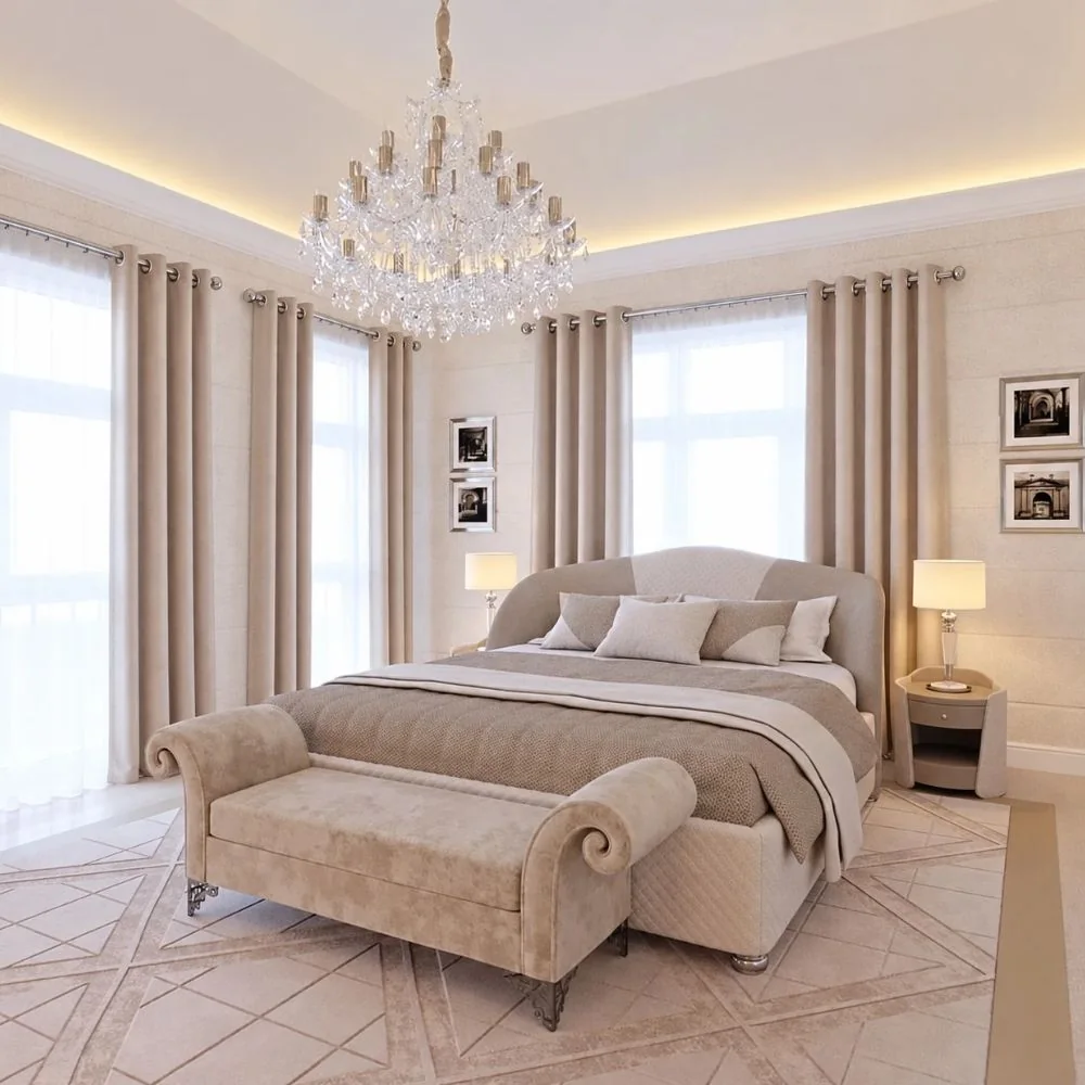 Eyelet curtain installed in modern living room
