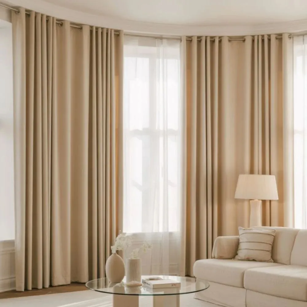 Smooth-gliding eyelet curtain panels hung on rod
