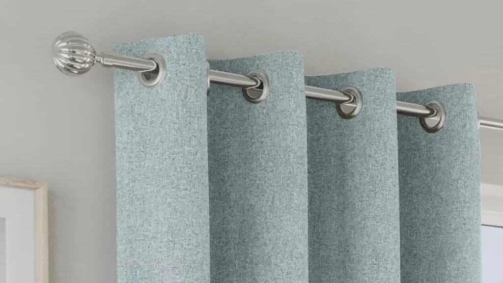 Eyelet header curtain detail close-up installation view