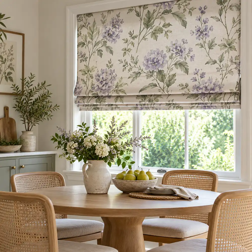 Floral Printed Blinds In Dining