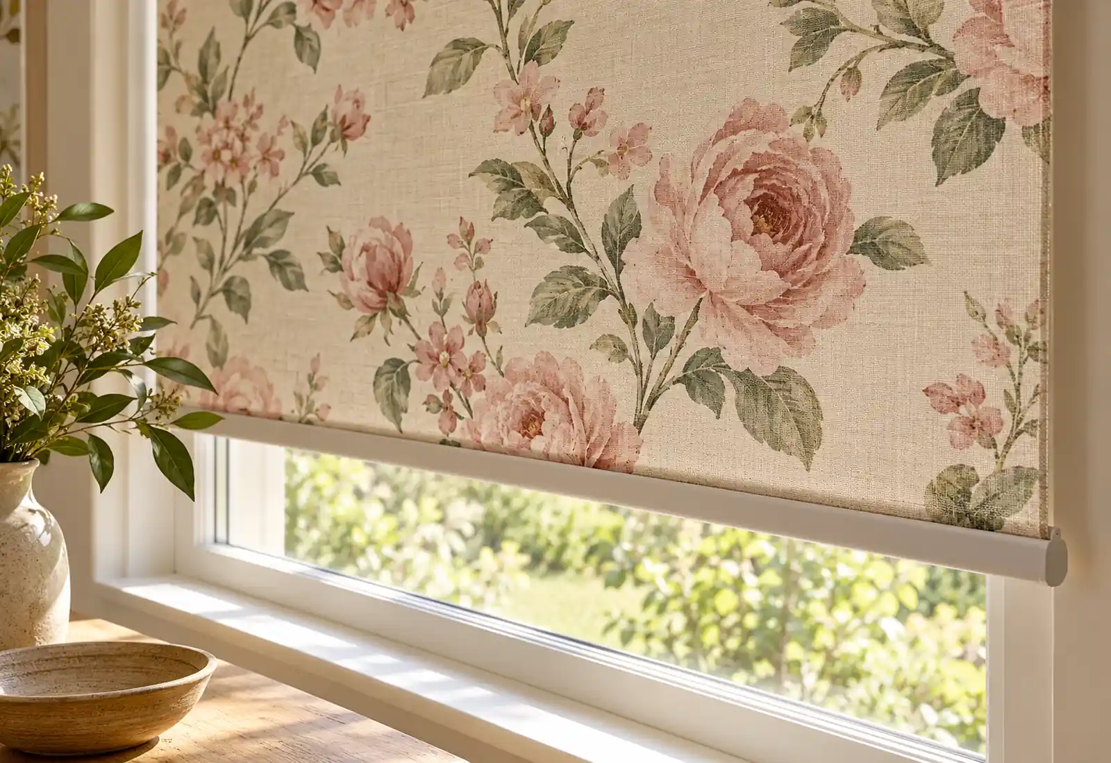 Floral Printed Fabric Blind Detail