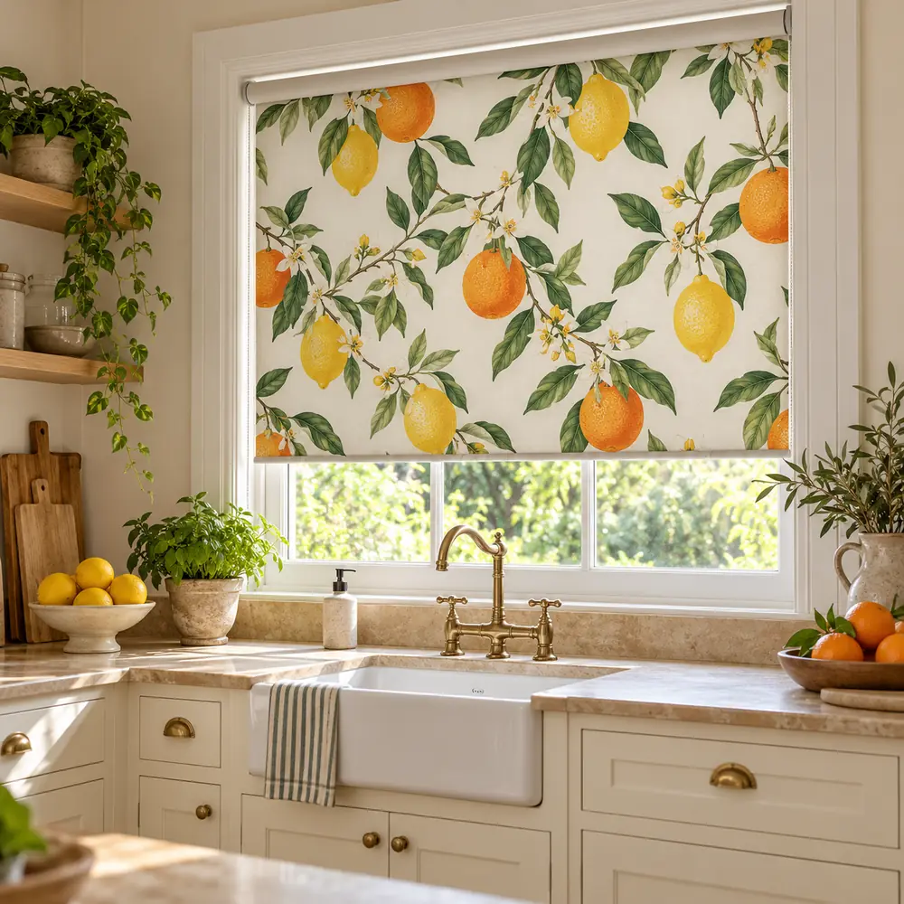 Fruit Printed Blinds In Kitchen