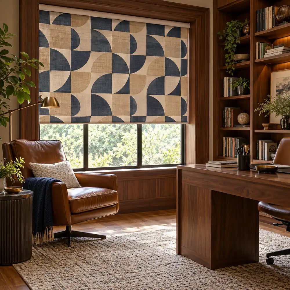 Geometric Printed Blinds In Study