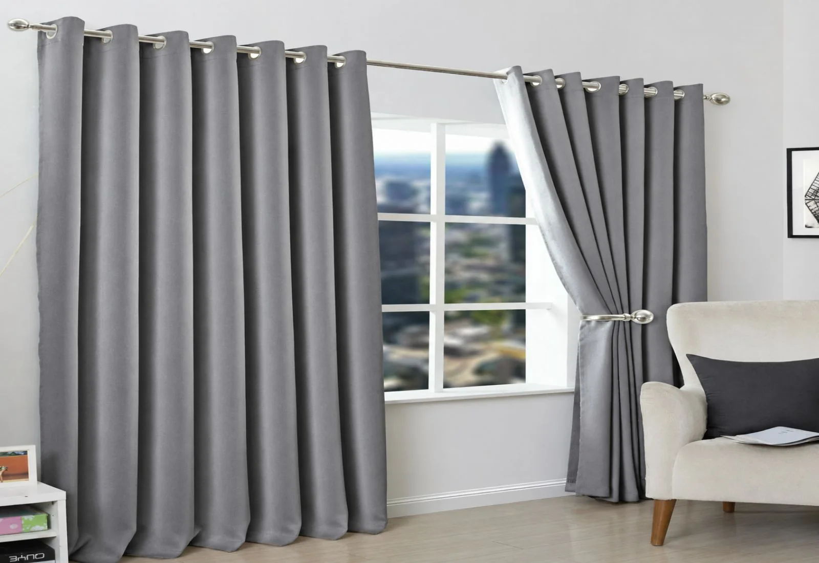 Grey Curtain Installation