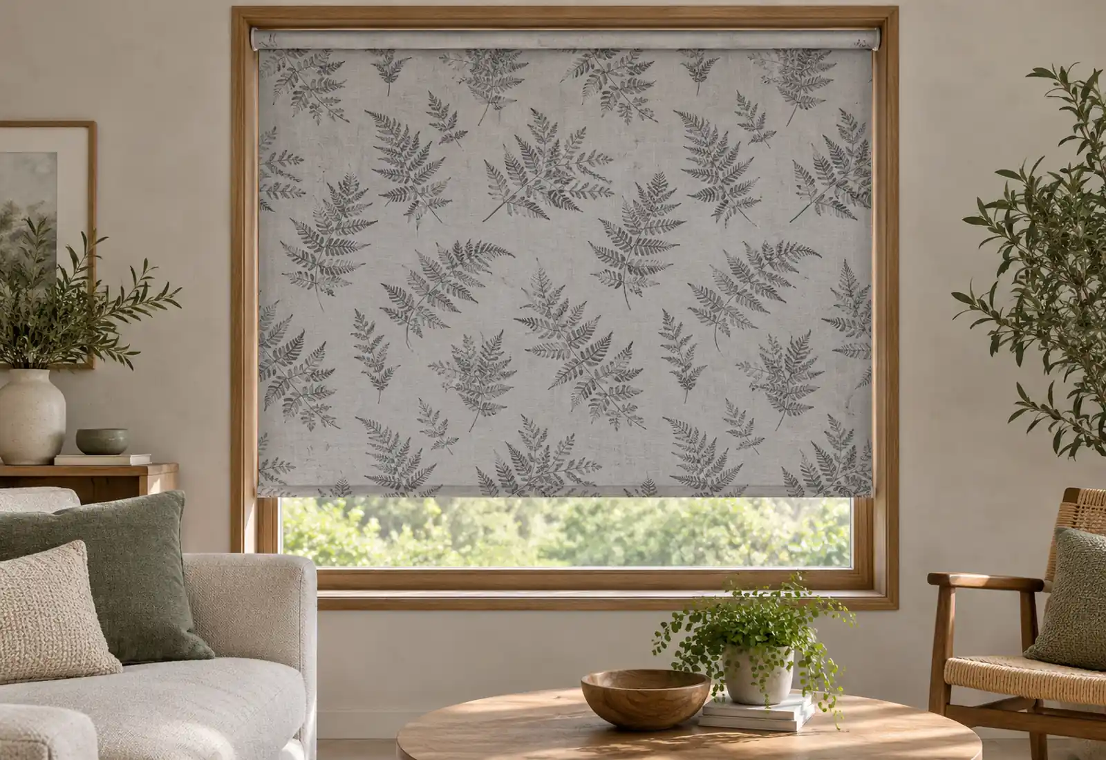 Grey Leaf Printed Roller Blind