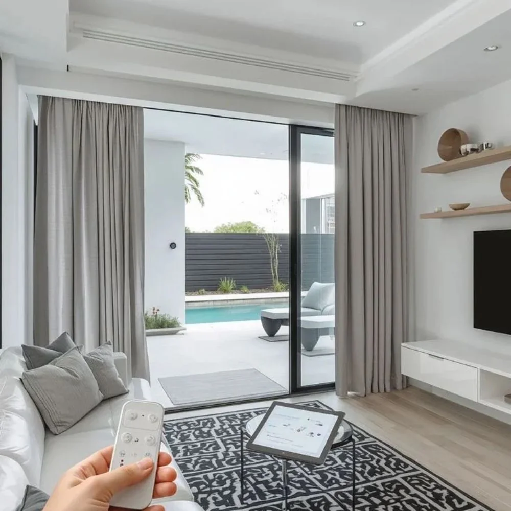 Motorized curtains installed in luxury hotel room