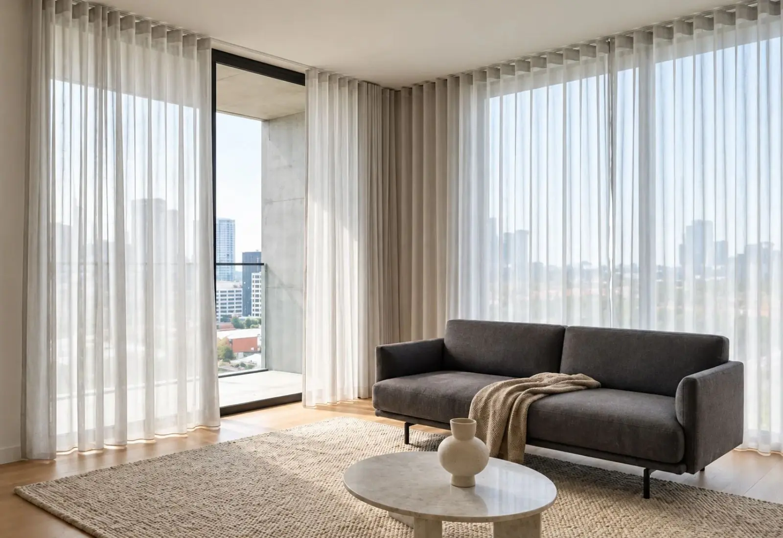 Wave curtain installed in modern living room