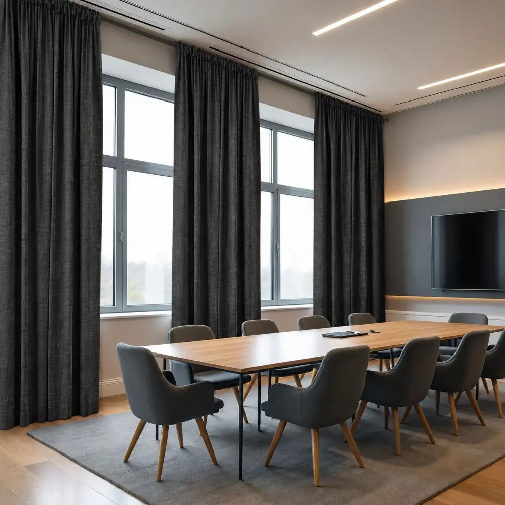 Linen curtains installed in professional office space