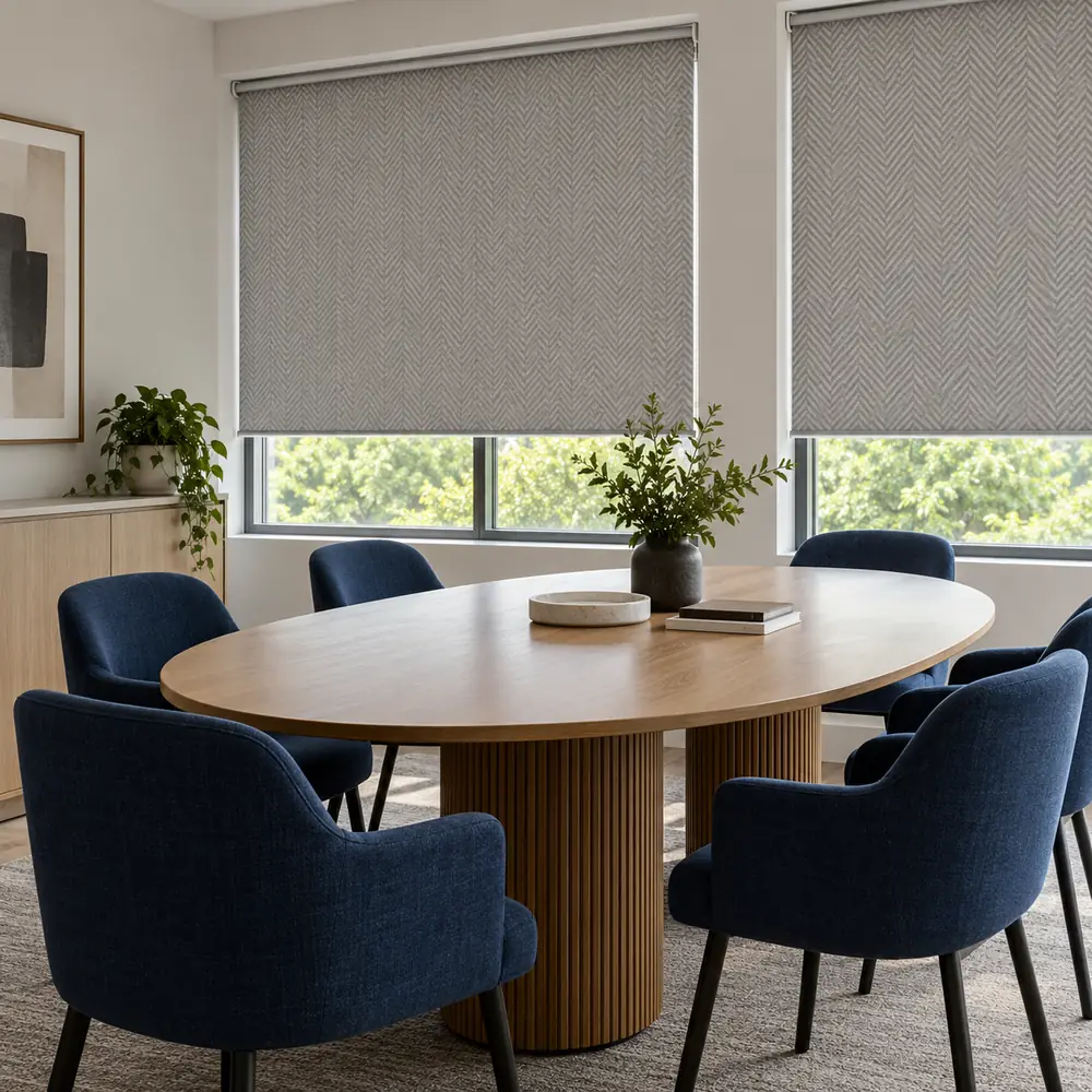 Pattern Printed Blinds In Meeting Room