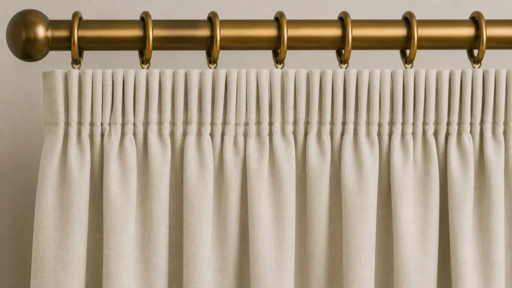 Pencil pleat header curtain detail close-up view