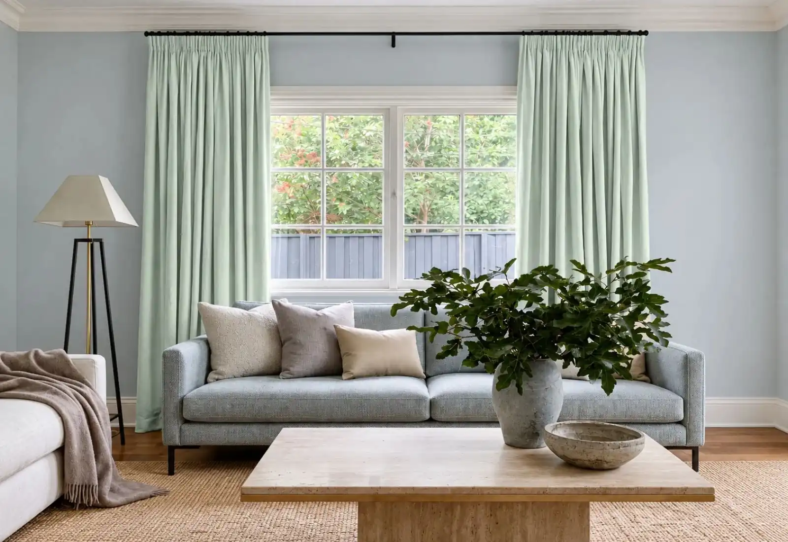 Pencil pleat curtain installed in living room